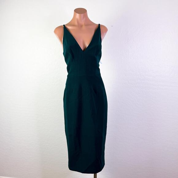 Dress The Population Lyla Deep V-Neck Sleeveless Midi Dress Forest Pine sz L NWT - Picture 1 of 11